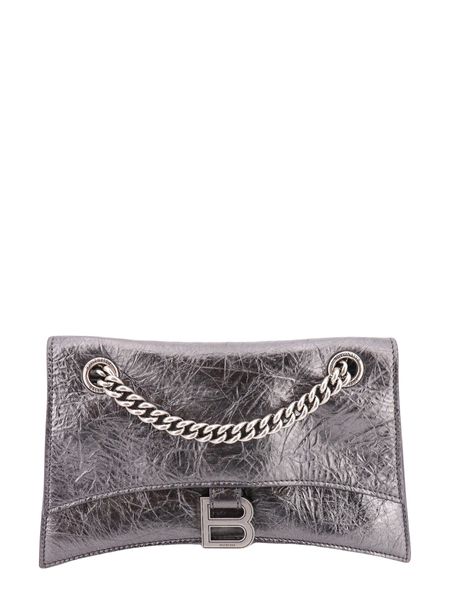 BALENCIAGA Gray Crush Shoulder Handbag with Metallic Leather Details for Women - FW23 Collection