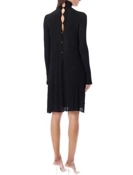 BOTTEGA VENETA Elegant Black Viscose Dress with Hand-Applied Gold Beads