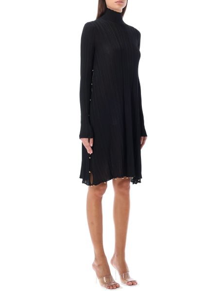 BOTTEGA VENETA Elegant Black Viscose Dress with Hand-Applied Gold Beads