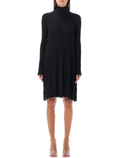 BOTTEGA VENETA Elegant Black Viscose Dress with Hand-Applied Gold Beads