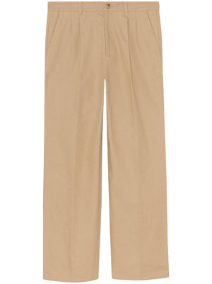 GUCCI Beige Cotton Pants with Embroidered Detail and Zip/Button Closure