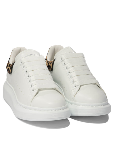 ALEXANDER MCQUEEN Oversize Elegance White Leather Sneakers with Leopard Print