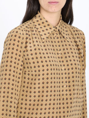 GUCCI Beige Silk Shirt with All-Over Micro GG Motif for Women