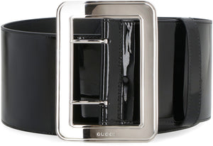 Women's Black Leather Belt with Maxi Buckle