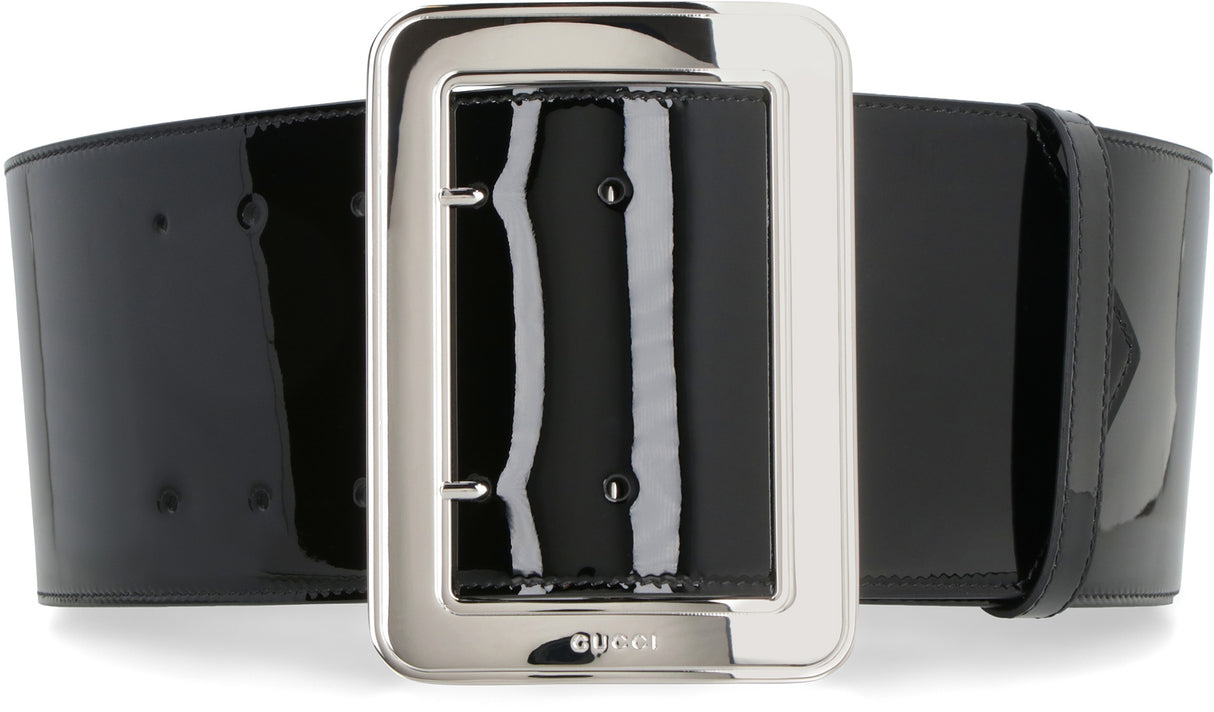 Women's Black Leather Belt with Maxi Buckle