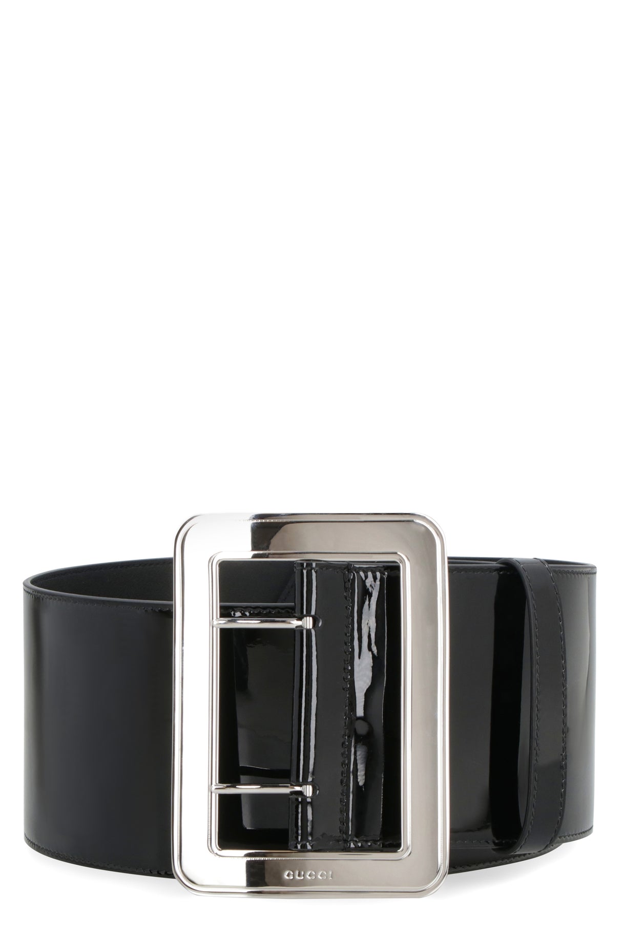 Women's Black Leather Belt with Maxi Buckle