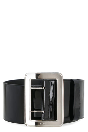 Women's Black Leather Belt with Maxi Buckle