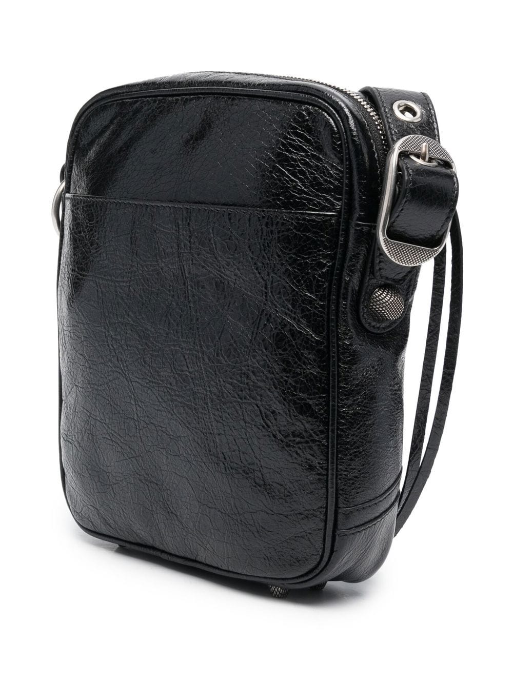 Black Leather Crossbody Handbag with Removable Pouches