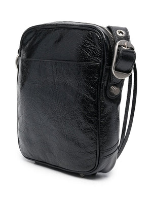 BALENCIAGA Stylish Black Leather Crossbody Handbag for Men