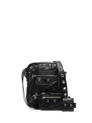 BALENCIAGA Stylish Black Leather Crossbody Handbag for Men