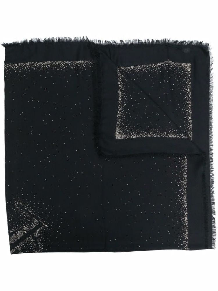 SAINT LAURENT Black Fringed Polka-Dot Scarf for Women - FW22