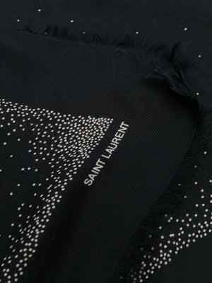 SAINT LAURENT Black Fringed Polka-Dot Scarf for Women - FW22