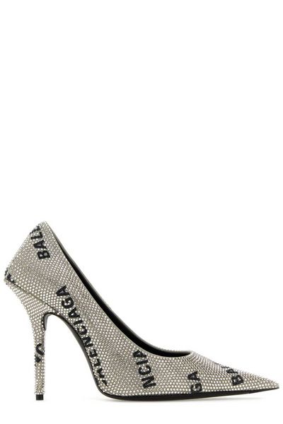 BALENCIAGA Elegant Rhinestone Pumps with Logo Print and Square Reinforcement for Women