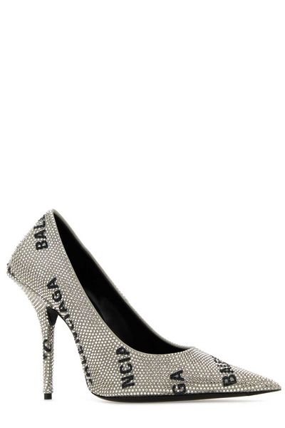 BALENCIAGA Elegant Rhinestone Pumps with Logo Print and Square Reinforcement for Women