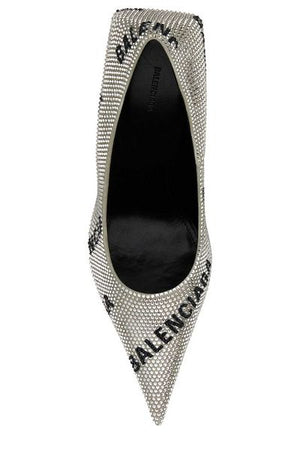 BALENCIAGA Elegant Rhinestone Pumps with Logo Print and Square Reinforcement for Women