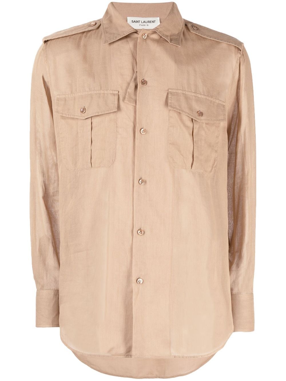 SAINT LAURENT Men's Plaqué Cotton Shirt in Beige - FW23