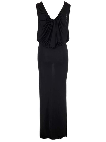 SAINT LAURENT Sleeveless Long Dress in Shiny Black Viscose for Women - Size FR