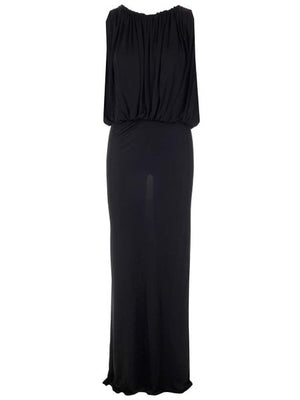 SAINT LAURENT Sleeveless Long Dress in Shiny Black Viscose for Women - Size FR