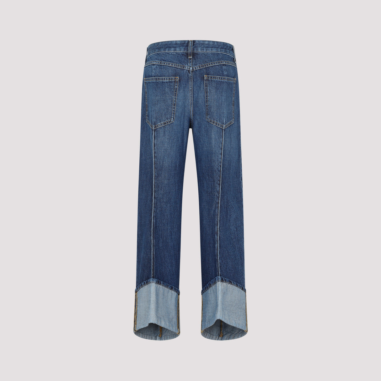 BOTTEGA VENETA Blue Denim Cropped Jeans with Unique Details