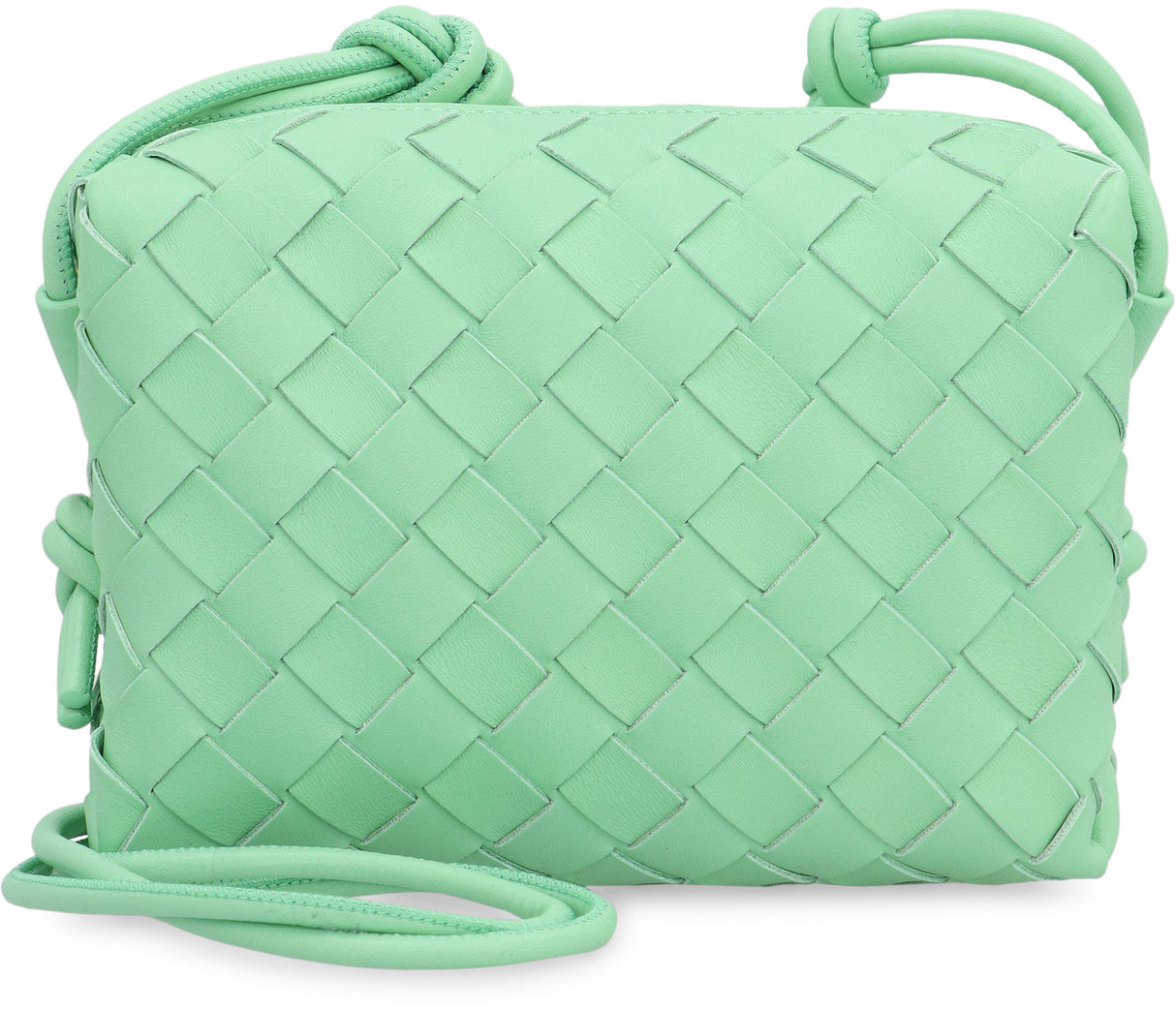 BOTTEGA VENETA Mini Loop Camera-Style Bag with Intrecciato Leather Design and Gold Tone Accents, Green