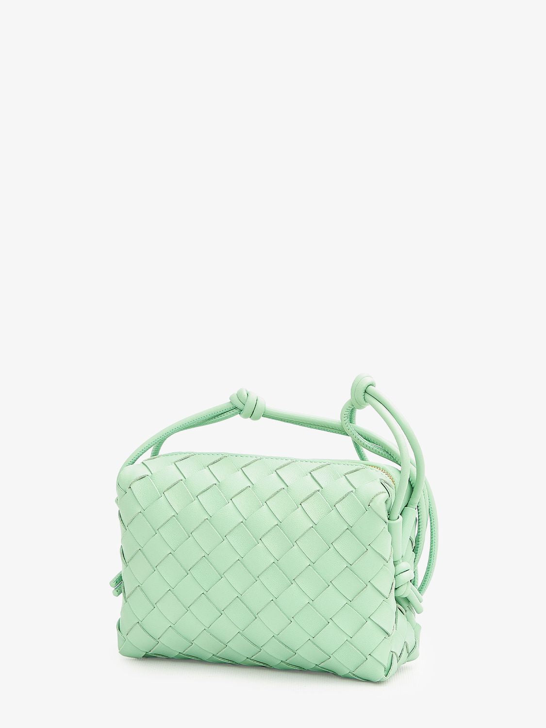 Green Leather Mini Camera Bag with Decorative Knots Strap
