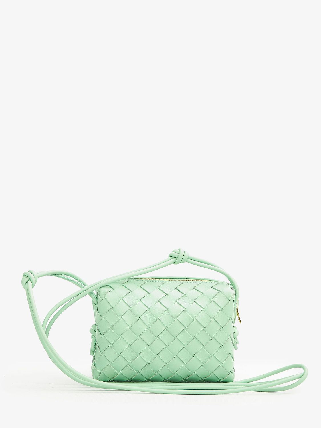 Mini Camera Bag with Decorative Knots Strap in Green Leather