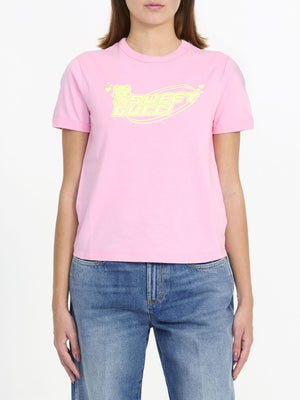 GUCCI Women's Pink Cotton T-Shirt with Ribbed Collar - SS24 Collection