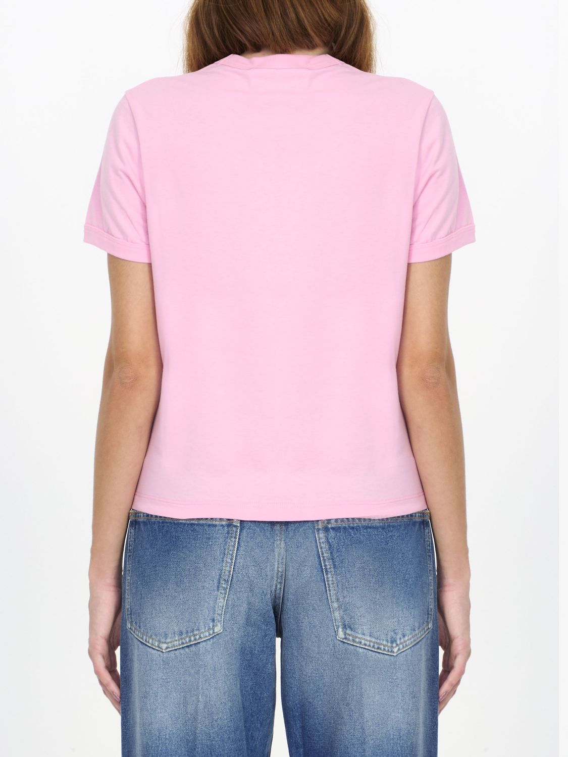 GUCCI Women's Pink Cotton T-Shirt with Ribbed Collar - SS24 Collection