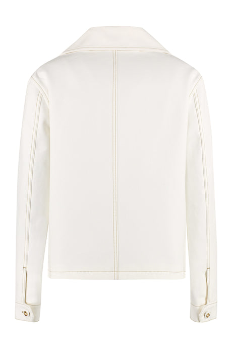 White Cotton Denim Jacket with Gold-Tone Accents