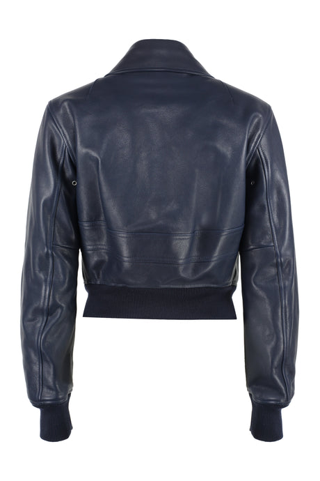 BOTTEGA VENETA Slim Fit Leather Jacket with Ribbed Knit Cuffs and Bottom Edge