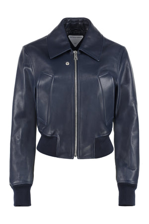 BOTTEGA VENETA Slim Fit Leather Jacket with Ribbed Knit Cuffs and Bottom Edge