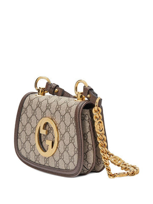 GUCCI Elegant Mini Shoulder Bag in Beige and Ebony with Brown Leather Accents and Gold-Tone Interlocking G, Dual Straps, 12x22x7 cm
