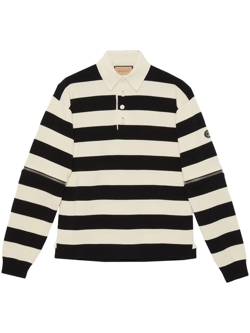 GUCCI Men's Striped Cotton Polo Shirt with Removable Sleeves and Side Slits