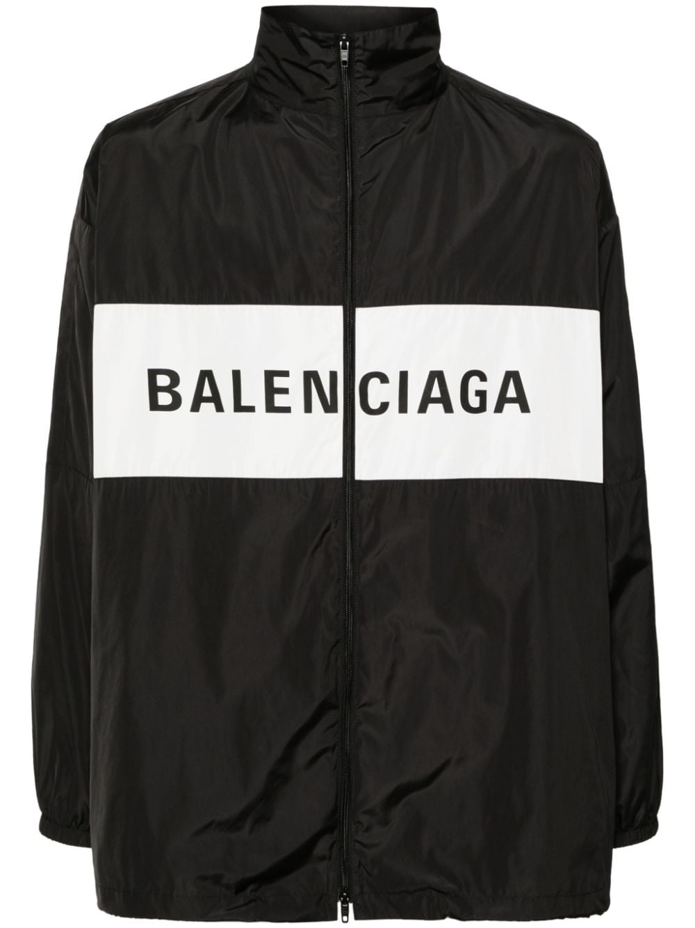 BALENCIAGA Men's Black Midnight Blue Lightweight Windbreaker with Panel Detailing and Logo Print