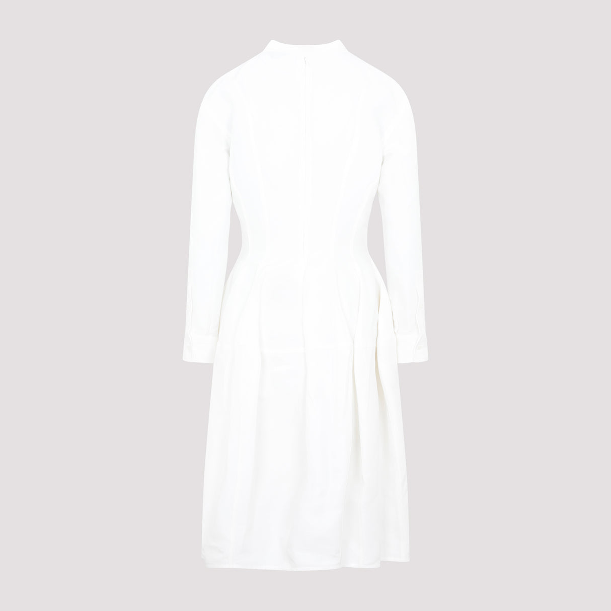 BOTTEGA VENETA Chalk-Colored Linen and Viscose Midi Dress with Folded Sleeves