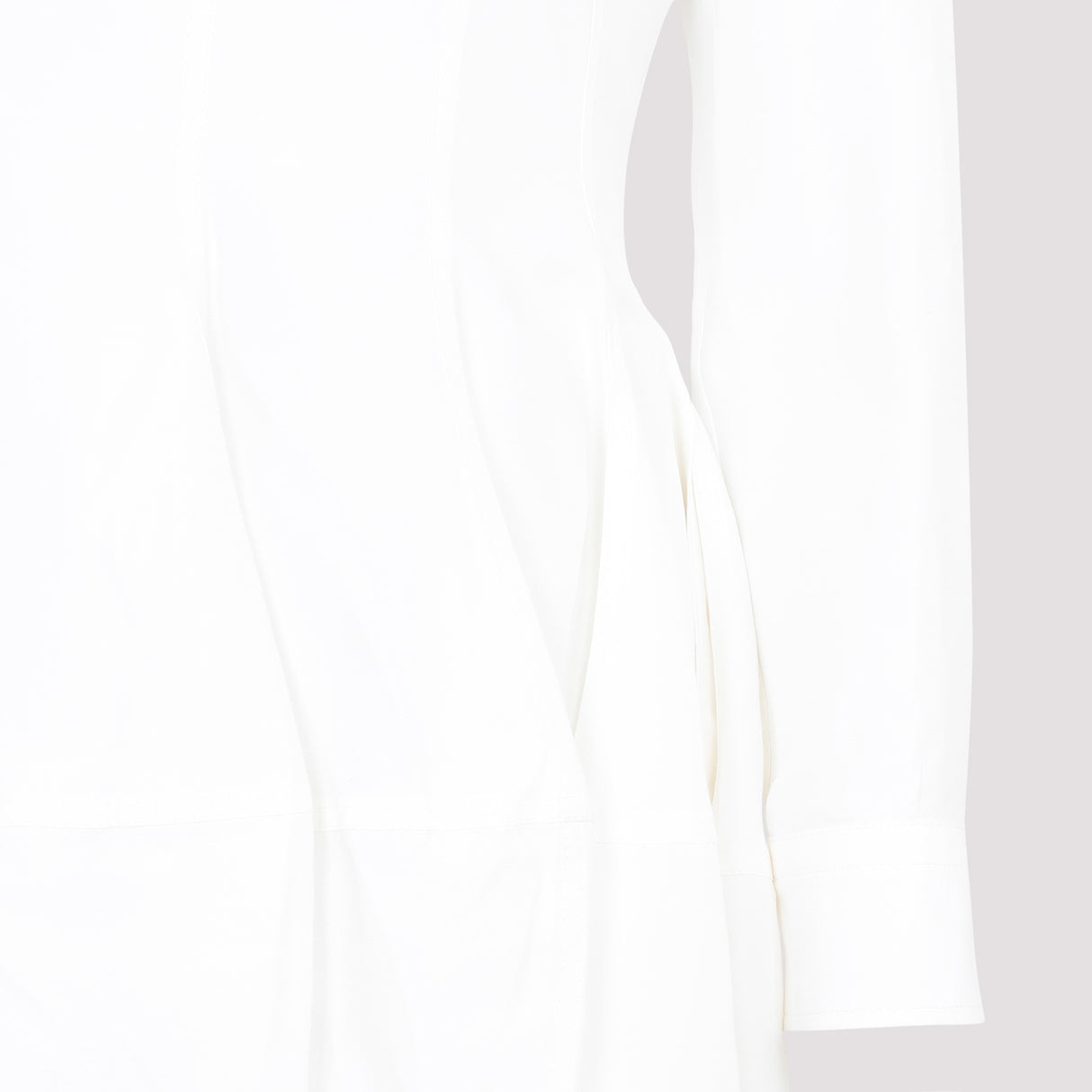 Chalk-Colored Linen and Viscose Midi Dress with Folded Sleeves