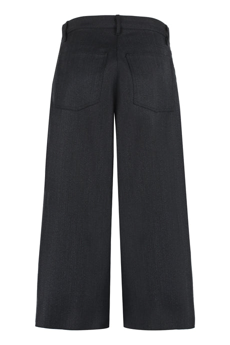 纯羊毛黑色宽腿裤 - SS23款式，裁剪长度