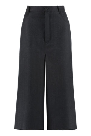 BALENCIAGA Black Wool Wide-Leg Trousers - Cropped length for SS23