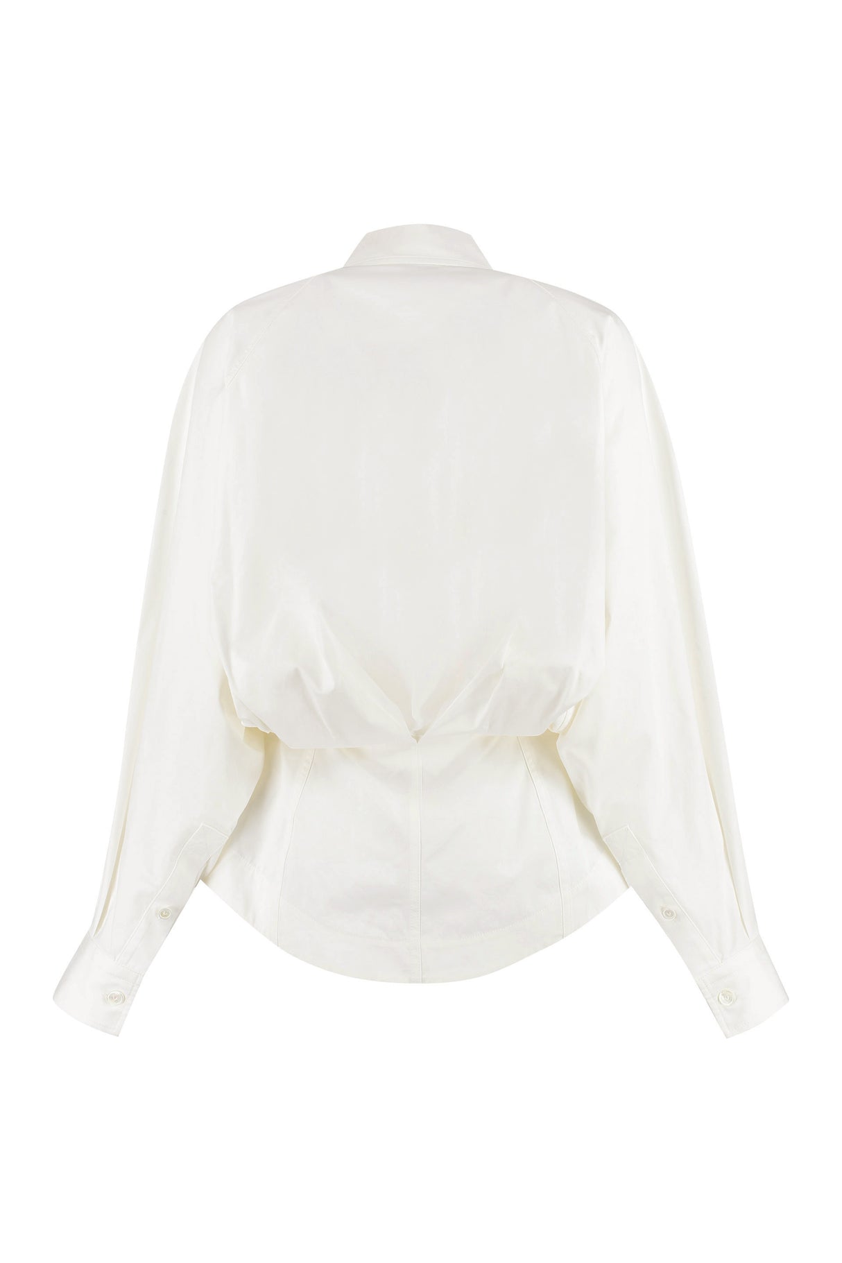 BOTTEGA VENETA Casual and Chic Long Sleeve Shirt for Women - Asymmetric Hem and Trendy Nacre Buttons