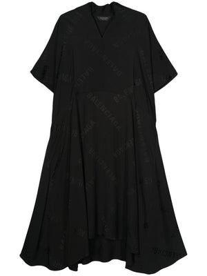 BALENCIAGA Oversized Flowing V-Neck Dress with Asymmetrical Bottom