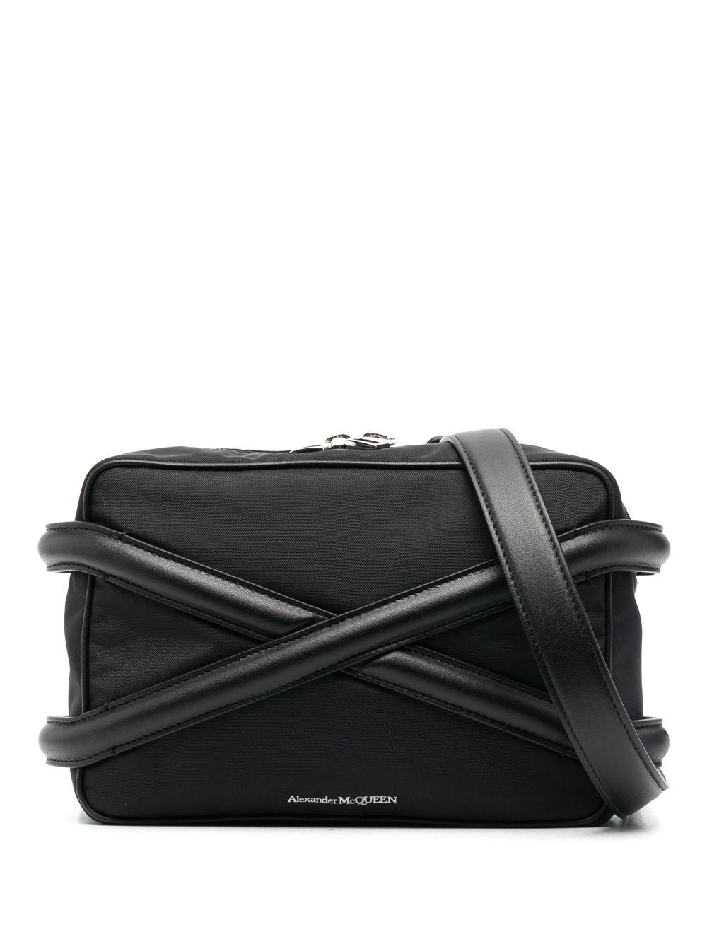 ALEXANDER MCQUEEN Men's Black Nylon and Leather Messenger Handbag for SS23