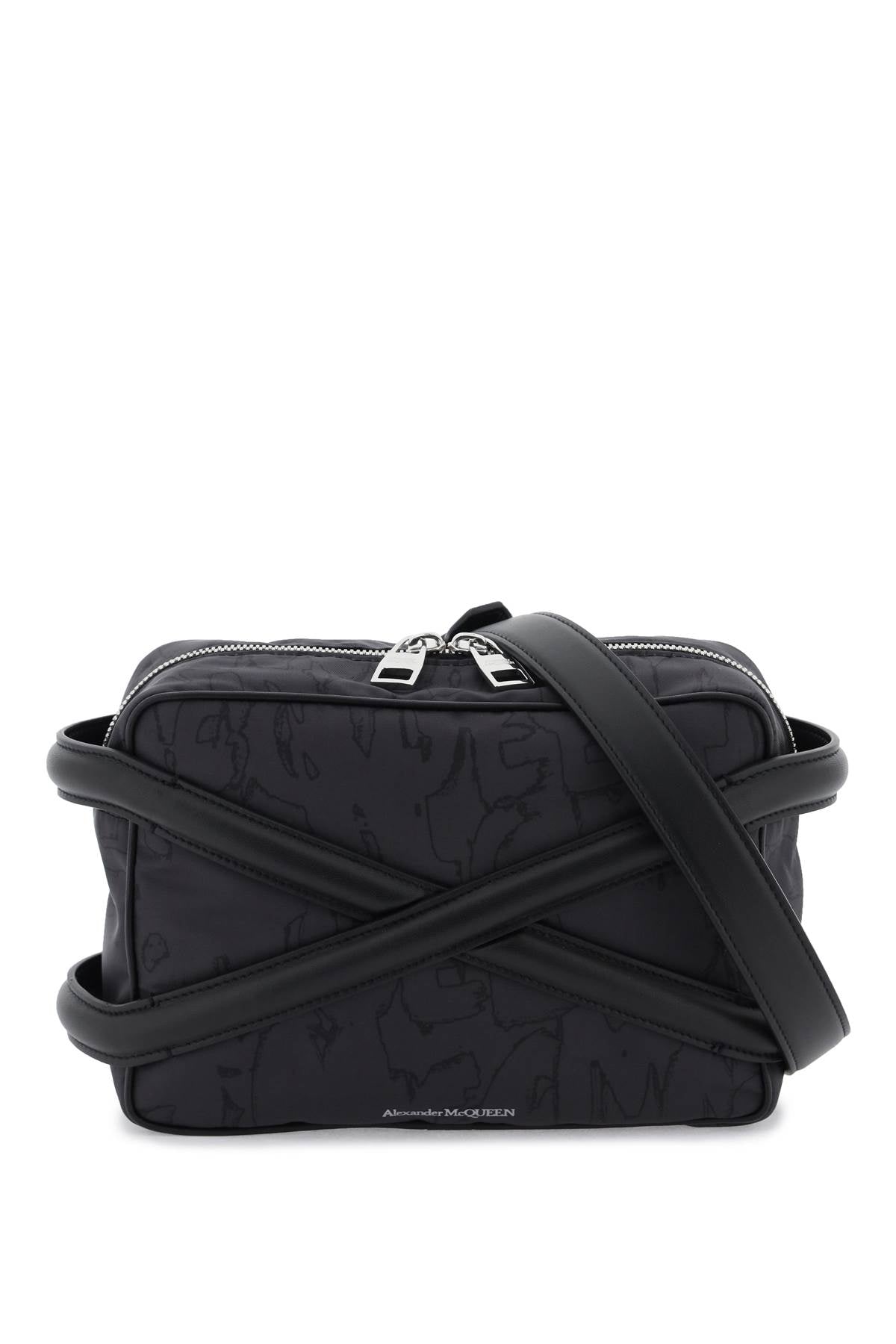 ALEXANDER MCQUEEN Men's Graffiti Printed Crossbody Bag with Harness Details