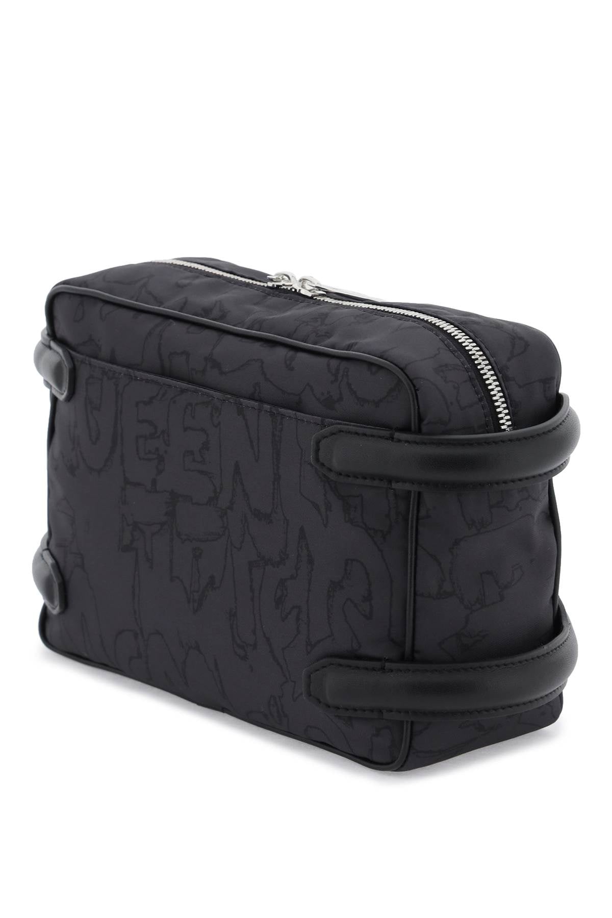 Graffiti Print Crossbody Bag with Leather Harness