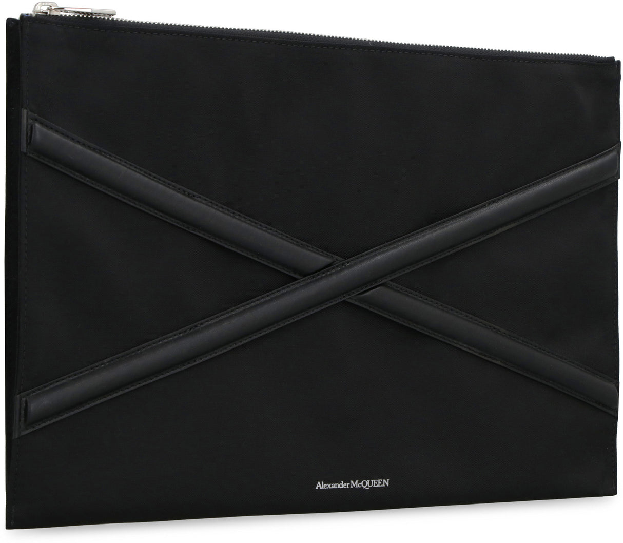 ALEXANDER MCQUEEN Men's Black Nylon Pouch Handbag with Logo and Leather Details