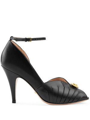 優雅雙帶蝴蝶節帶女鞋 (Sleek Nero Capra Hircus Pumps for Women)