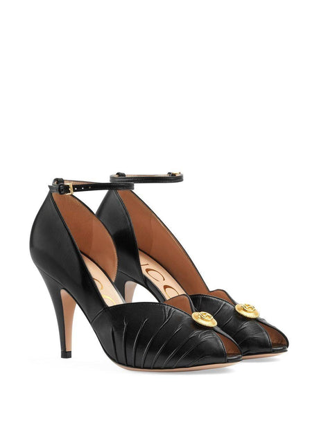 優雅雙帶蝴蝶節帶女鞋 (Sleek Nero Capra Hircus Pumps for Women)