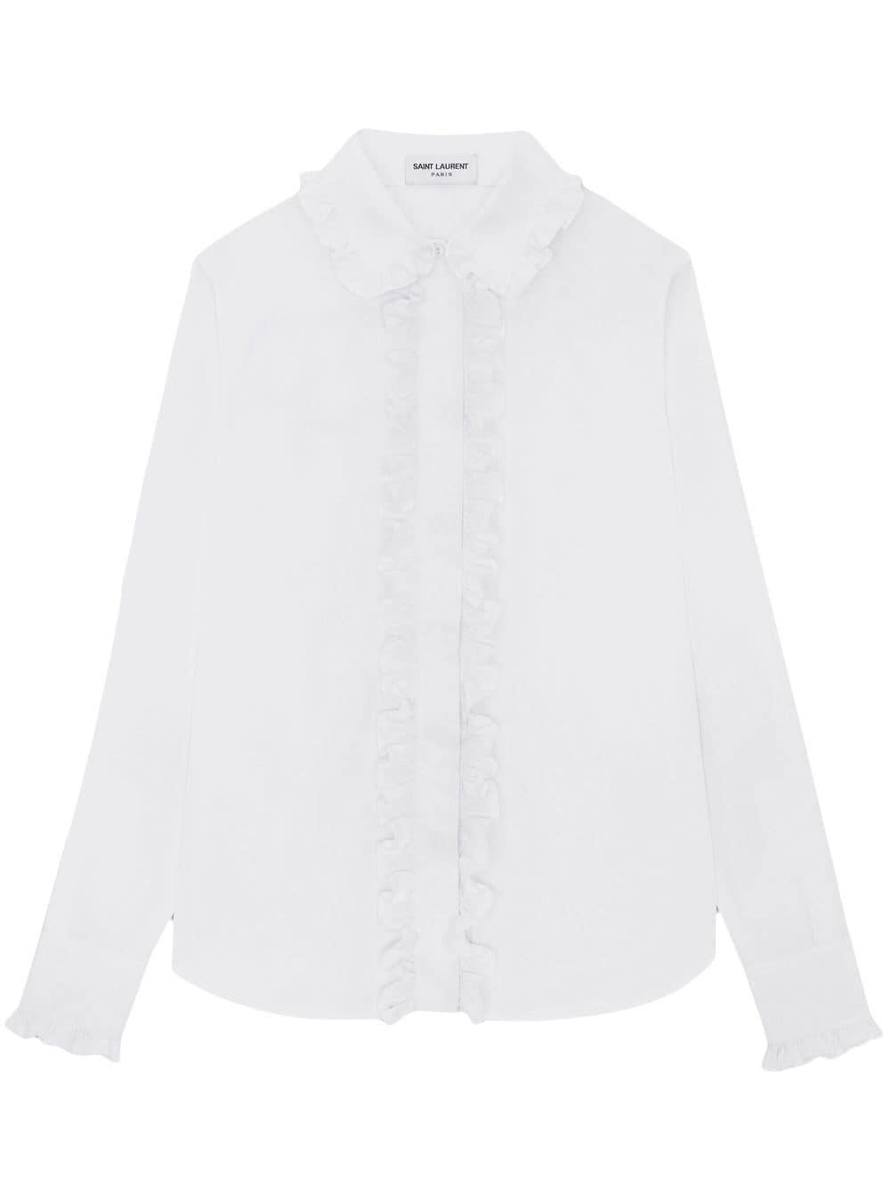 SAINT LAURENT Ruffled Cotton Poplin Shirt for Women - White (SS23)