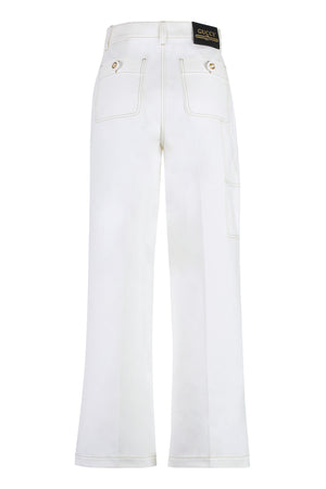 Contrasting Stitch High-Rise Cotton Trousers for Women