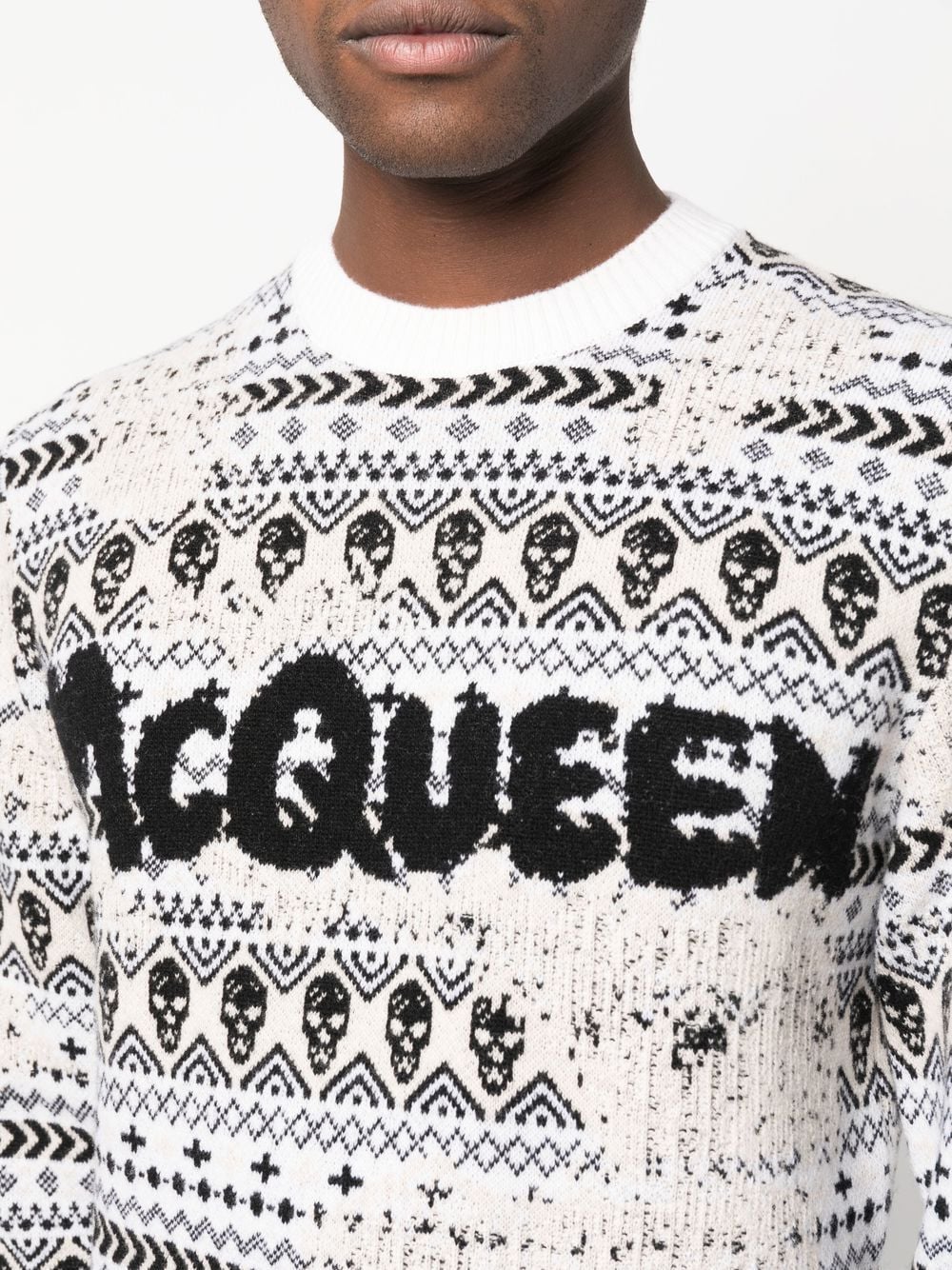 ALEXANDER MCQUEEN Men's Ivory, Black, and Cream Wool Knit Sweater for SS23 Season