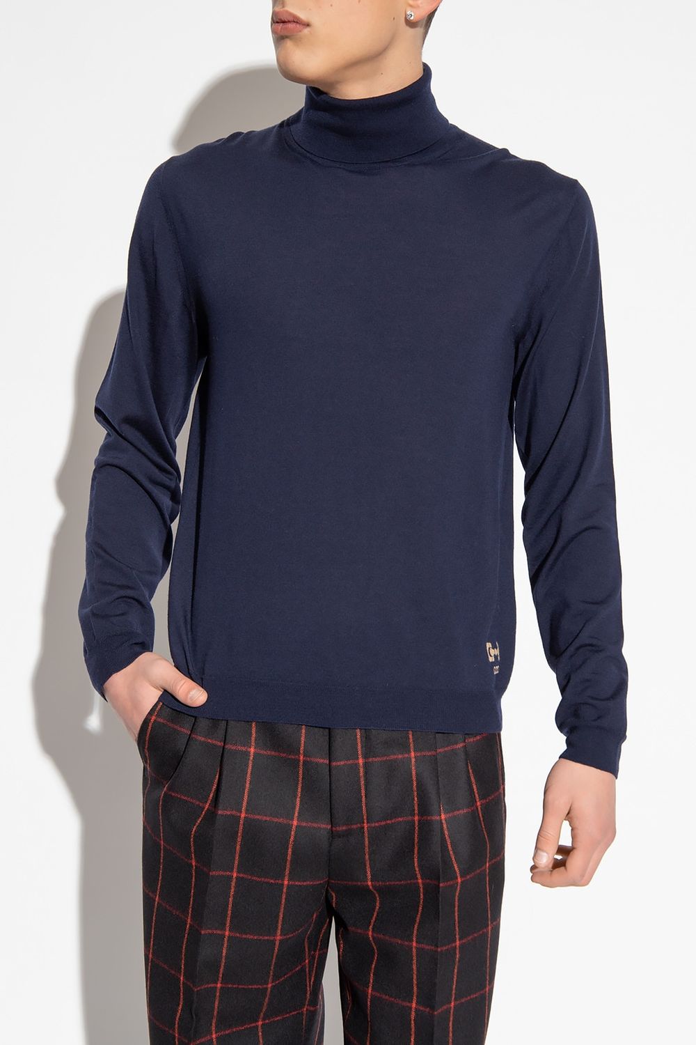 Men's Blue Long Sleeve Turtleneck Wool Sweater for SS23